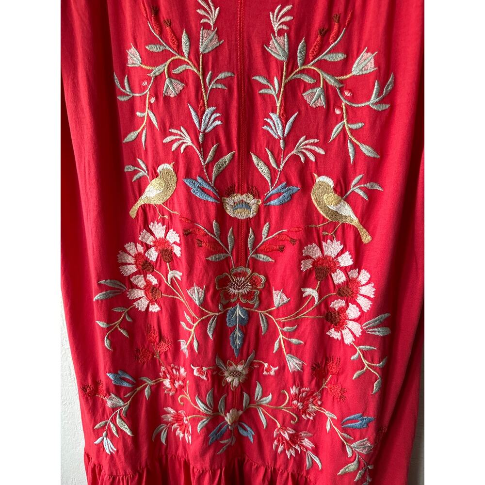 Johnny Was Embroidered Short Sleeve Cotton Dress in Red Size S - Picture 4 of 9